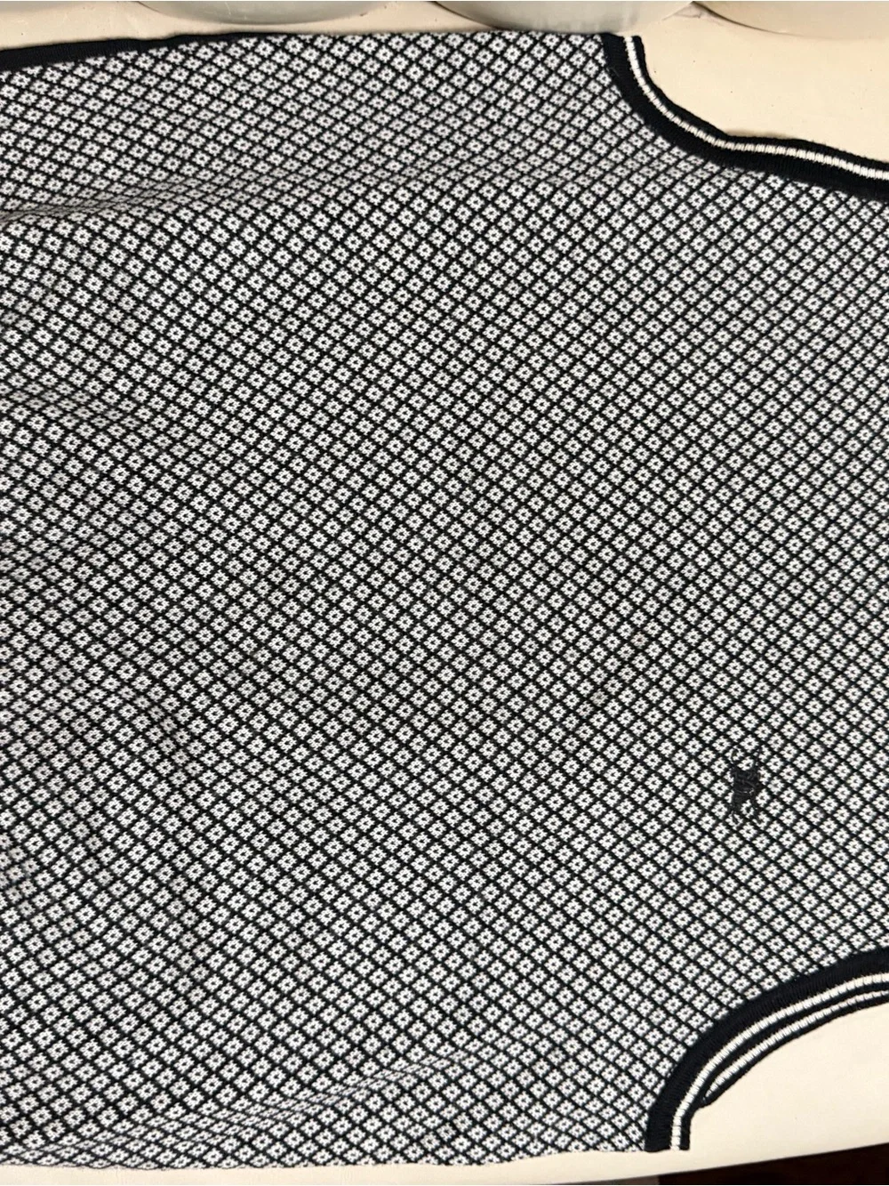 Burberry Black and White Diamond-Pattern V-Neck Sweater